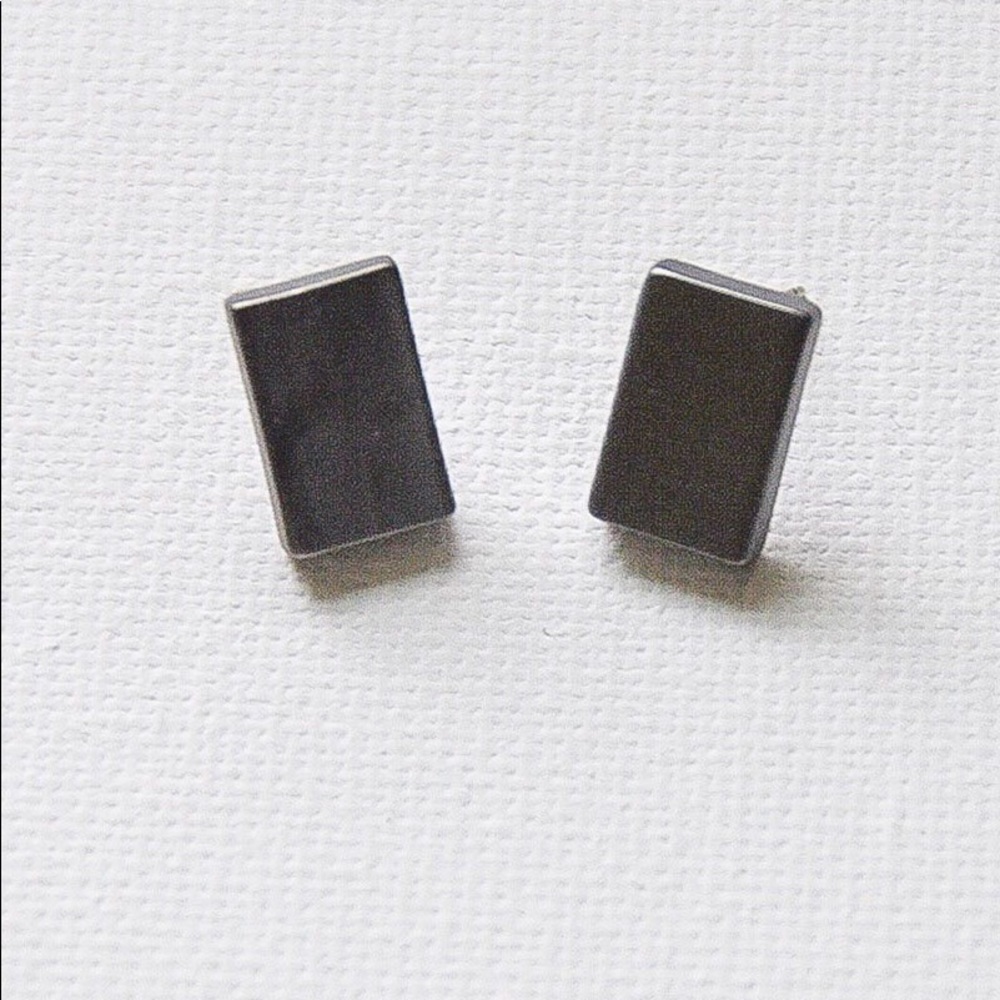 Matte Gunmetal Rectangular Stud Earrings